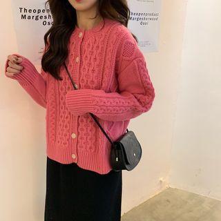 Long-sleeve Plain Cable Knit Cardigan As Shown In Figure - One Size