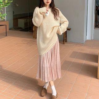Long-sleeve Wide Sweater / Print Semi Skirt