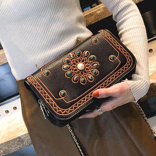 Faux-leather Jeweled Cross Bag