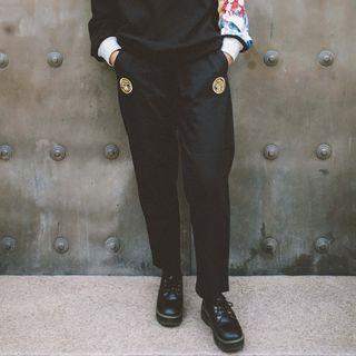 Elastic Waist Embroidered Straight Cut Pants