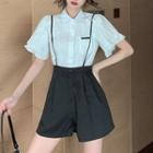 Pocket Detail Short-sleeve Shirt / Suspender Shorts
