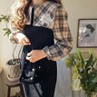 Sailor-collar Embroidered Plaid Blouse