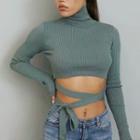 Mock-neck Ribbed Cropped Knit Top