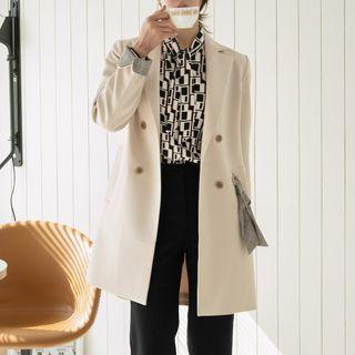 Plaid-cuff Hook-and-eye Longline Blazer