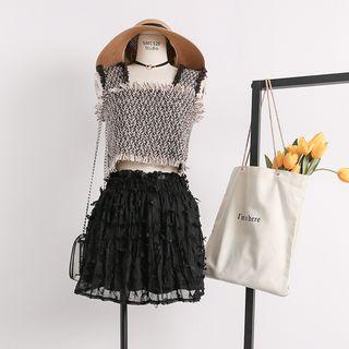Set: Lightweight Fringed Cropped Vest + High-waist A-line Skirt