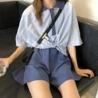 Set: Color-block Short-sleeve Shirt + Shorts