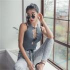 Sleeveless Lace-up Front Slim-fit Top