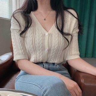 V-neck Eyelet-knit Blouse
