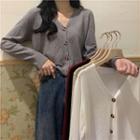 Long-sleeve V-neck Loose-fit Cardigan