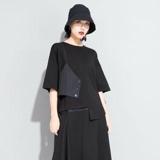 Mock Two-piece Asymmetrical T-shirt Black - One Size