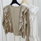 Tie-waist Frilly Pintuck Blouse