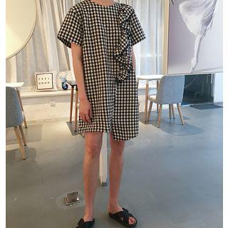 Plaid Ruffle Trim Short-sleeve Dress