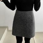 Herringbone Wool Blend Pencil Skirt
