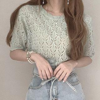 Short Sleeve Eyelet-knit Top
