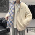 Checkerboard Fleece-lined Padded Zip-up Jacket
