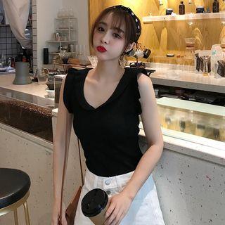 V-neck Frilled Trim Knit Tank Top