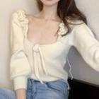 Square-neck Sweater Beige - One Size