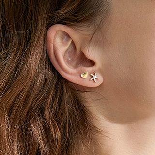 Set: Rhinestone / Faux Pearl Stud Earring (assorted Designs) Set Of 6 - S925 Silver Needle - Starfish - Gold - One Size