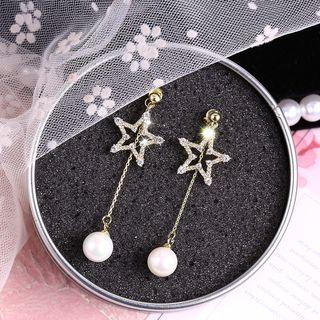 Rhinestone Star Faux Pearl Dangle Earring 1 Pair - Gold - One Size