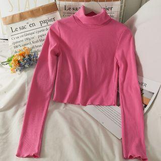 Cowl-neck Slim-fit Crop Knit Top In 5 Colors