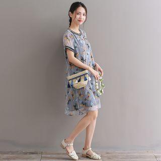 Butterfly Print Short-sleeve Chiffon Dress