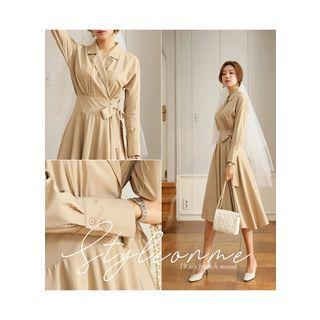Open-placket Flared Long Wrap Dress
