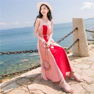 Strappy Colored Panel A-line Midi Dress