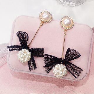 Faux Pearl Lace Bow Drop Earring Faux Pearl Lace Bow - Black - One Size