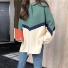 Color-block Long-sleeve Loose-fit Hooded Pullover