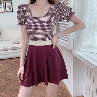 Short-sleeve Houndstooth Swim Dress
