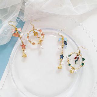 Non-matching Alloy Bow Faux Pearl Dangle Earring