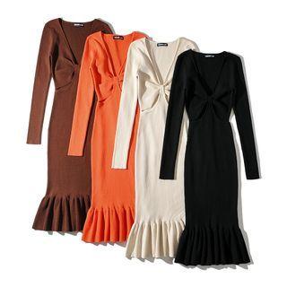Cut-out Ruffle Hem Knit Sheath Dress
