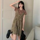 Floral Print Spaghetti Strap Dress / Plain Short-sleeve T Shirt