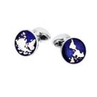 Fashion Elegant World Map Blue Geometric Round Cufflinks Silver - One Size