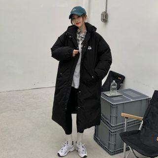 Padded Button-up Hooded Long Coat