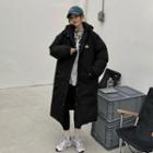 Padded Button-up Hooded Long Coat