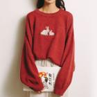 Rabbit Embroidered Long-sleeve Knit Top