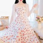 Lace Cardigan / Sleeveless Floral A-line Dress / Set