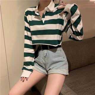 Crop Striped Polo Sweatshirt
