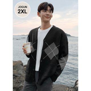 V-neck Boxy Argyle Cardigan