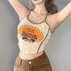 Car Print Lettering Cropped Camisole Top