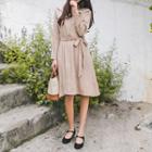 Wide-collar Button-front Dress With Sash