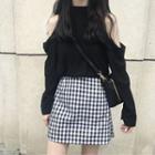 Cold-shoulder Blouse / Gingham A-line Skirt / Set
