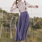 Set: Long-sleeve Blouse + Camisole Top + Midi A-line Skirt