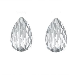 14k/585 White Gold Diamond Cut Teardrop Stud Earrings