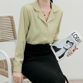 Open Collar Chiffon Shirt / Pencil Skirt