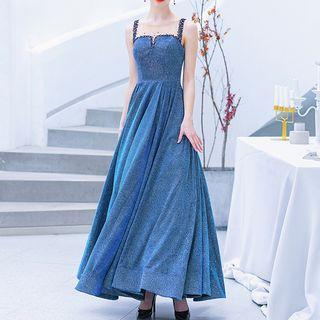 Glitter Strappy A-line Evening Gown