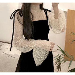 Turtle-neck Flare Long-sleeve Top