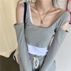 Mock Two Piece Off Shoulder Long-sleeve Top