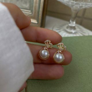 Money Bag Faux Pearl Earring 1 Pair - S925 Silver Needle - Gold - One Size